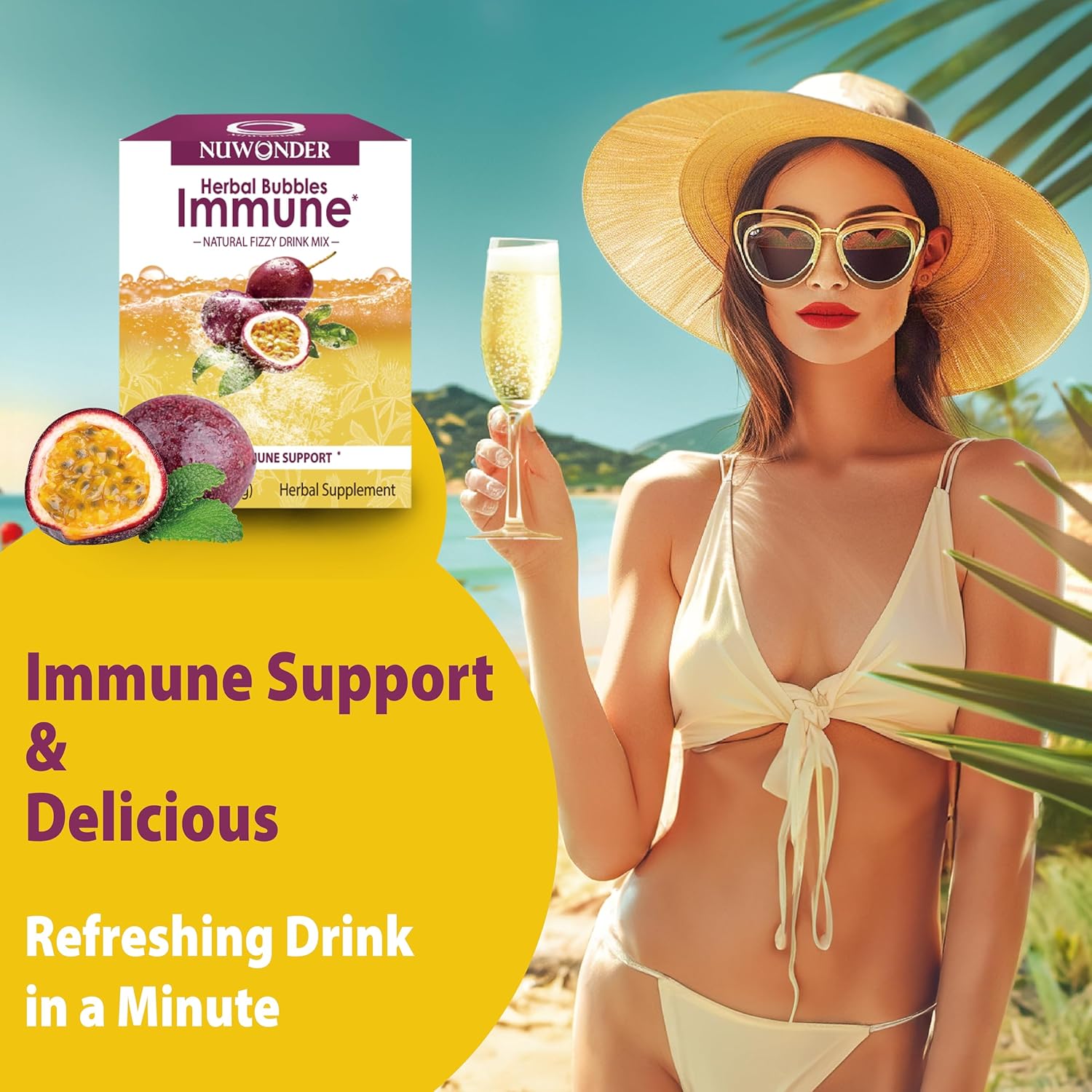 Immune Boosting Fizzy Drink Mix with Astragalus, Ginger, Jujube, Atractylodes, Passion Fruit - 10 Packs + 3 Extra Bags - Herbal Supplement, No Artificial Ingredients