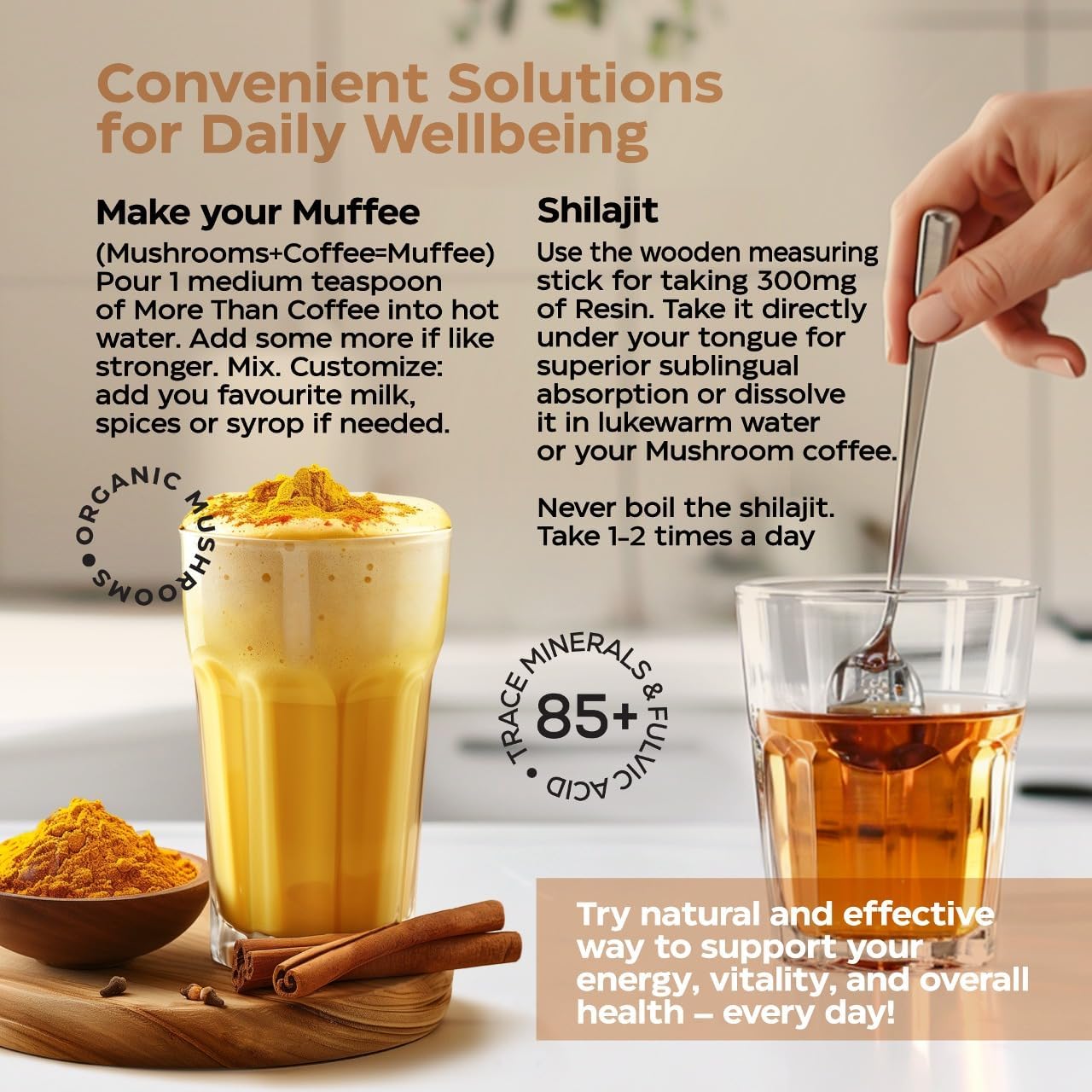 Immune-Boosting Mushroom Coffee and Shilajit Resin Bundle - 9 Mushroom Adaptogens, 85+ Minerals, Fulvic Acid - Instant Energy and Immunity Support for Men and Women