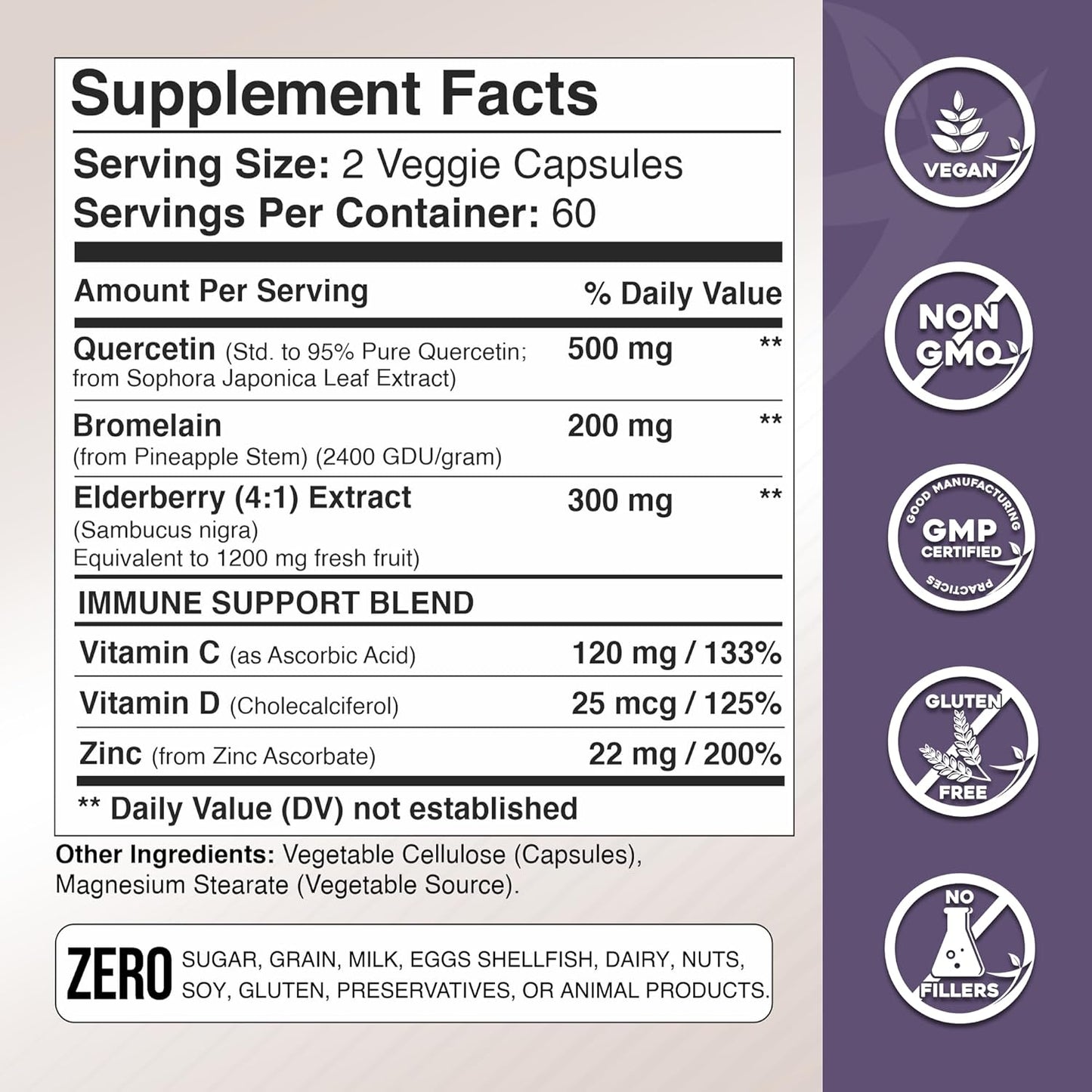Immune Boosting Quercetin with Elderberry, Bromelain, and Zinc - 6 Month Supply