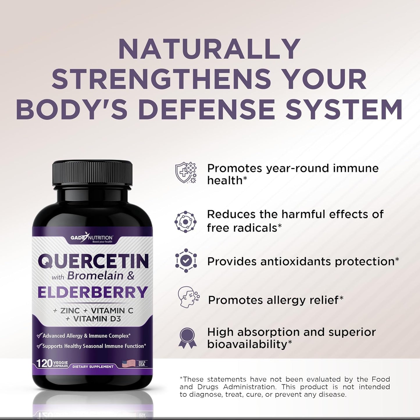 Immune Boosting Quercetin with Elderberry, Bromelain, and Zinc - 6 Month Supply