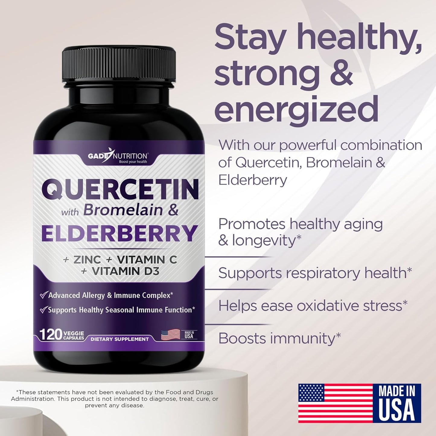 Immune Boosting Quercetin with Elderberry, Bromelain, and Zinc - 6 Month Supply