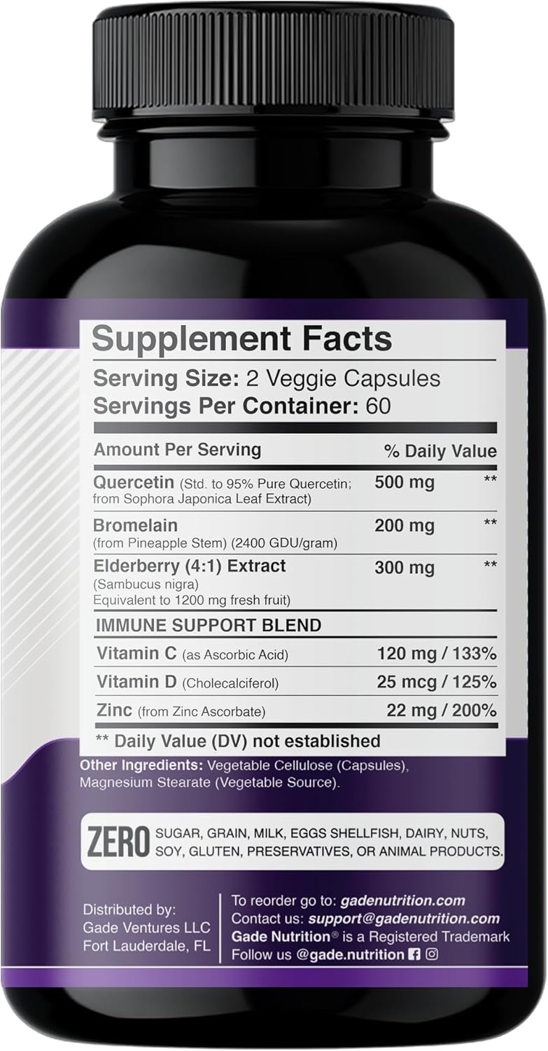 Immune Boosting Quercetin with Elderberry, Bromelain, and Zinc - 6 Month Supply