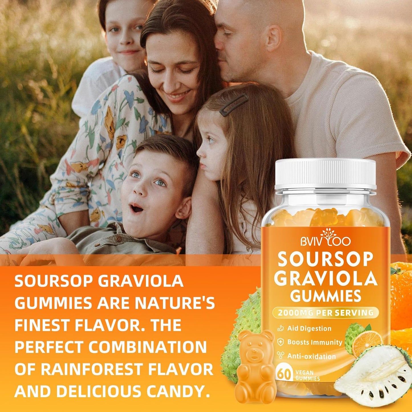 Immune-Boosting Soursop Graviola Gummies with Elderberry - 2000mg Soursop, 200mg Elderberry, Antioxidant-Rich, Enhanced Vitamin C, 120 Gummies, Gluten-Free, Vegan - BoostGo Australia