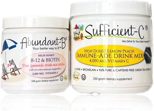 Immune-Boosting Vitamin C and B-12 Pink Lemonade Drink Mix Duo - 250g Vitamin C + High-Dose B-12 & Biotin Formula