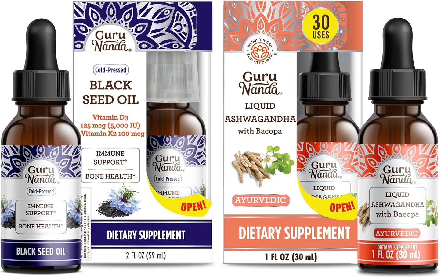Immune Boosting Wellness Bundle: Liquid Ashwagandha & Black Seed Oil for Focus, Relaxation, and Support - Vegan & Non-GMO