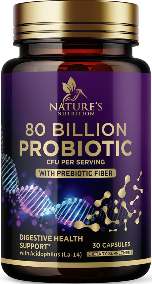 Immune & Digestive Support Probiotic Supplement for Women - 80 Billion CFU + Prebiotics, Acidophilus - 30 Capsules