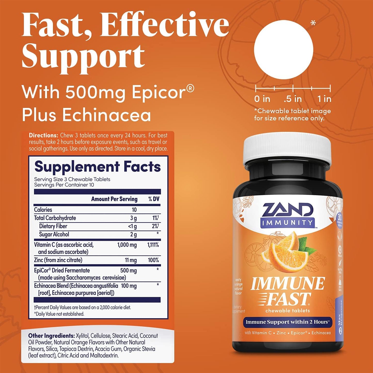 Immune Fast Zesty Orange Chews | Supports Immune System & Cell Health with EpiCor, Echinacea, 30 Tablets