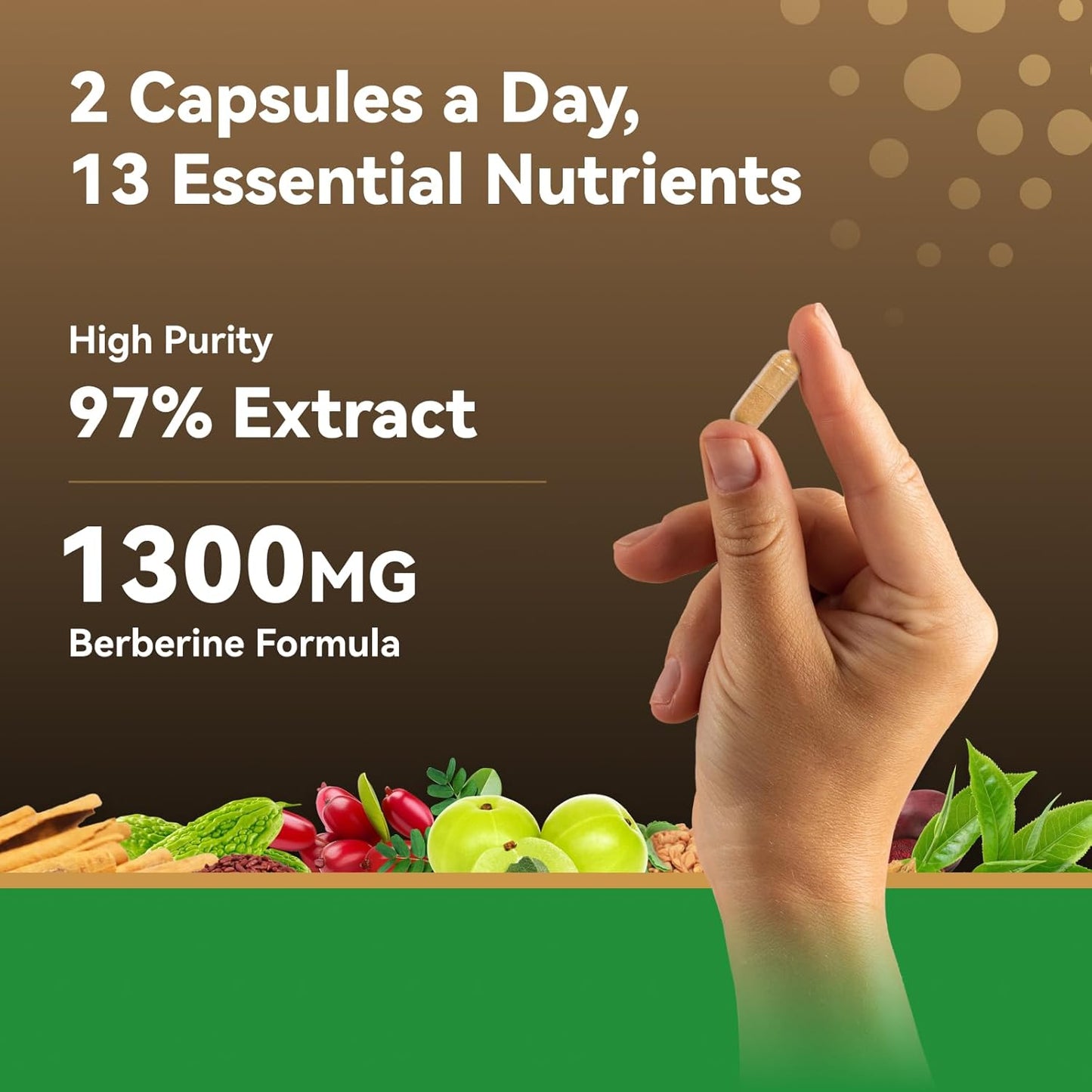 Immune Health & Metabolic Support Supplement 1300mg - Berberine with Green Tea, Resveratrol, Red Yeast Rice & CoQ10 - 60 Capsules x 2 Pack - Non-GMO, Lab Tested