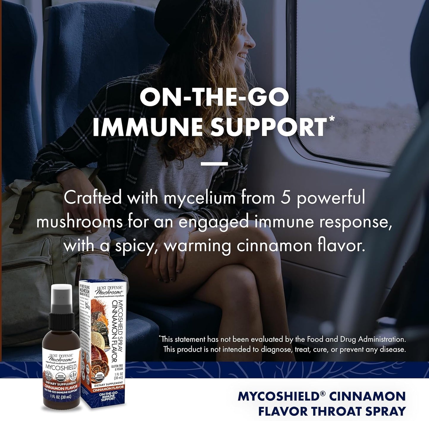 Immune Health Support Throat Spray with Chaga, Reishi, Turkey Tail - On-The-Go Immune Boost - Cinnamon Flavor - 1 fl oz