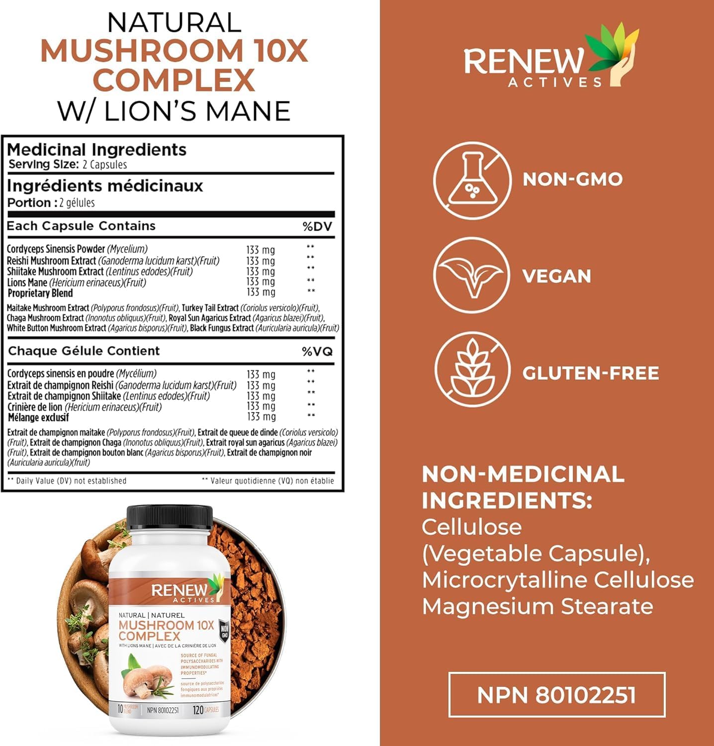 Immune Health & Wellness: 10 Mushroom Blend with Antioxidants - Supports Vitality - 120 Capsules