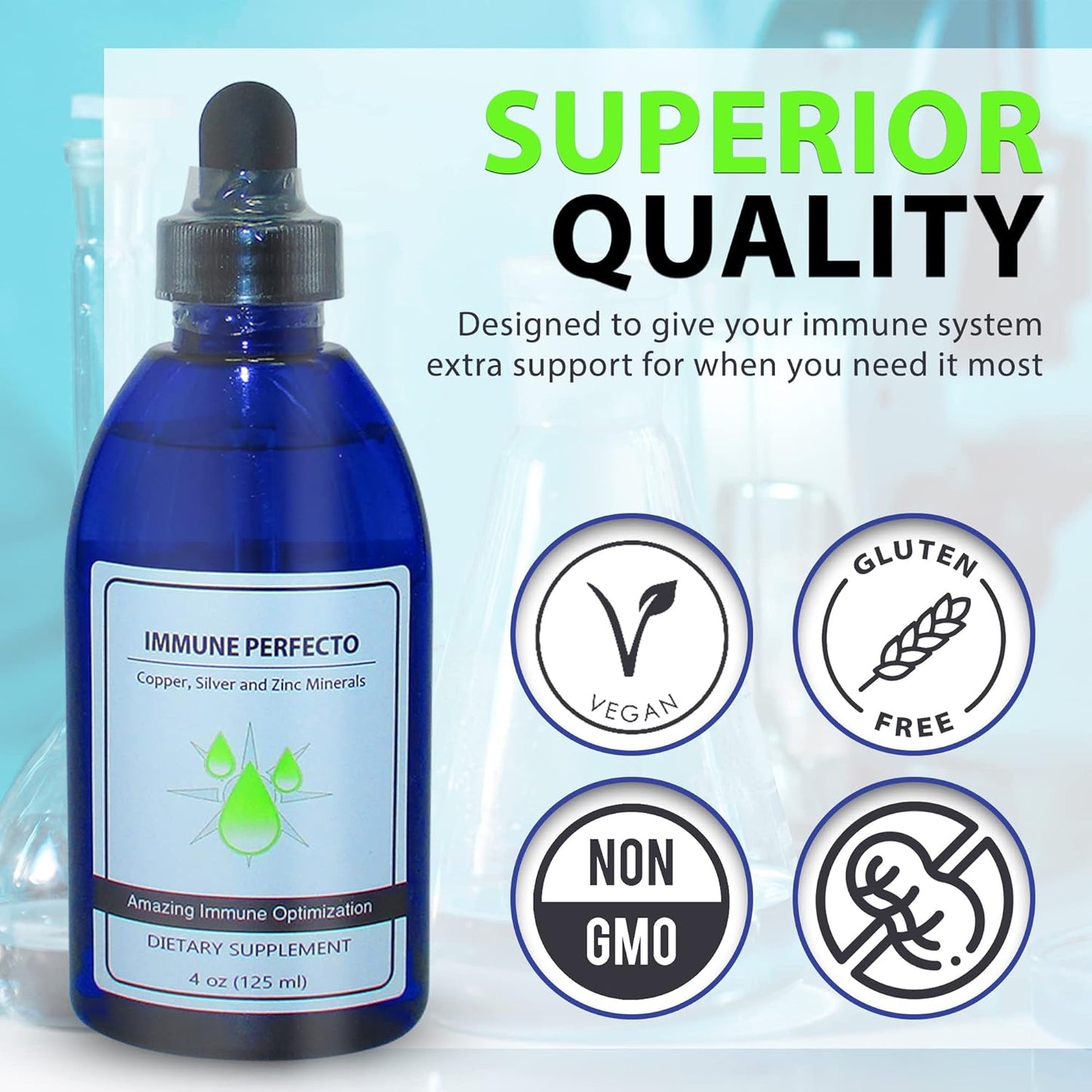 Immune Perfecto: Colloidal Silver, Copper, and Zinc Trace Mineral Supplement - 4 oz.