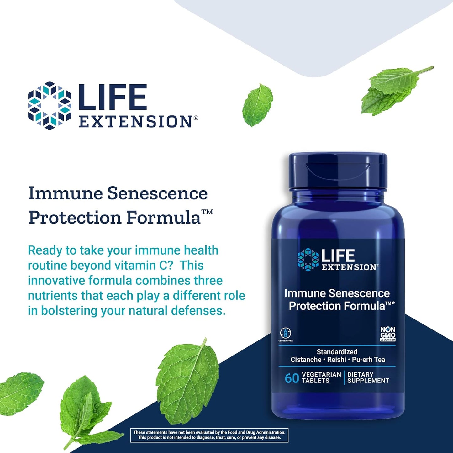 Immune Senescence Formula with Cistanche Reishi & PU-ERH Tea - 60 Vegetarian Tablets