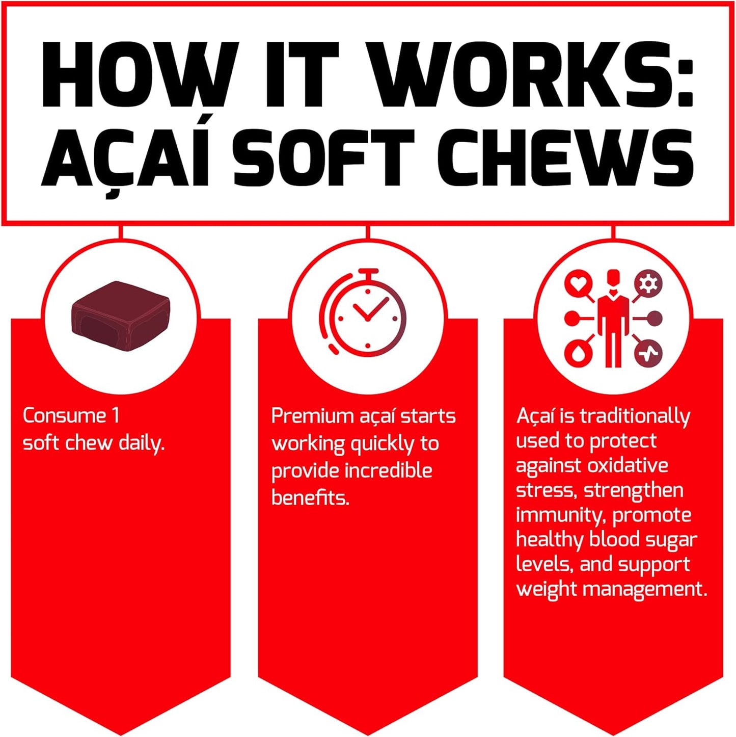 Immune Support Acai Soft Chews with Antioxidants for Daily Wellness - Non-GMO and Vegan - Acai Berry Flavor - 30 Chews - BoostGo Australia