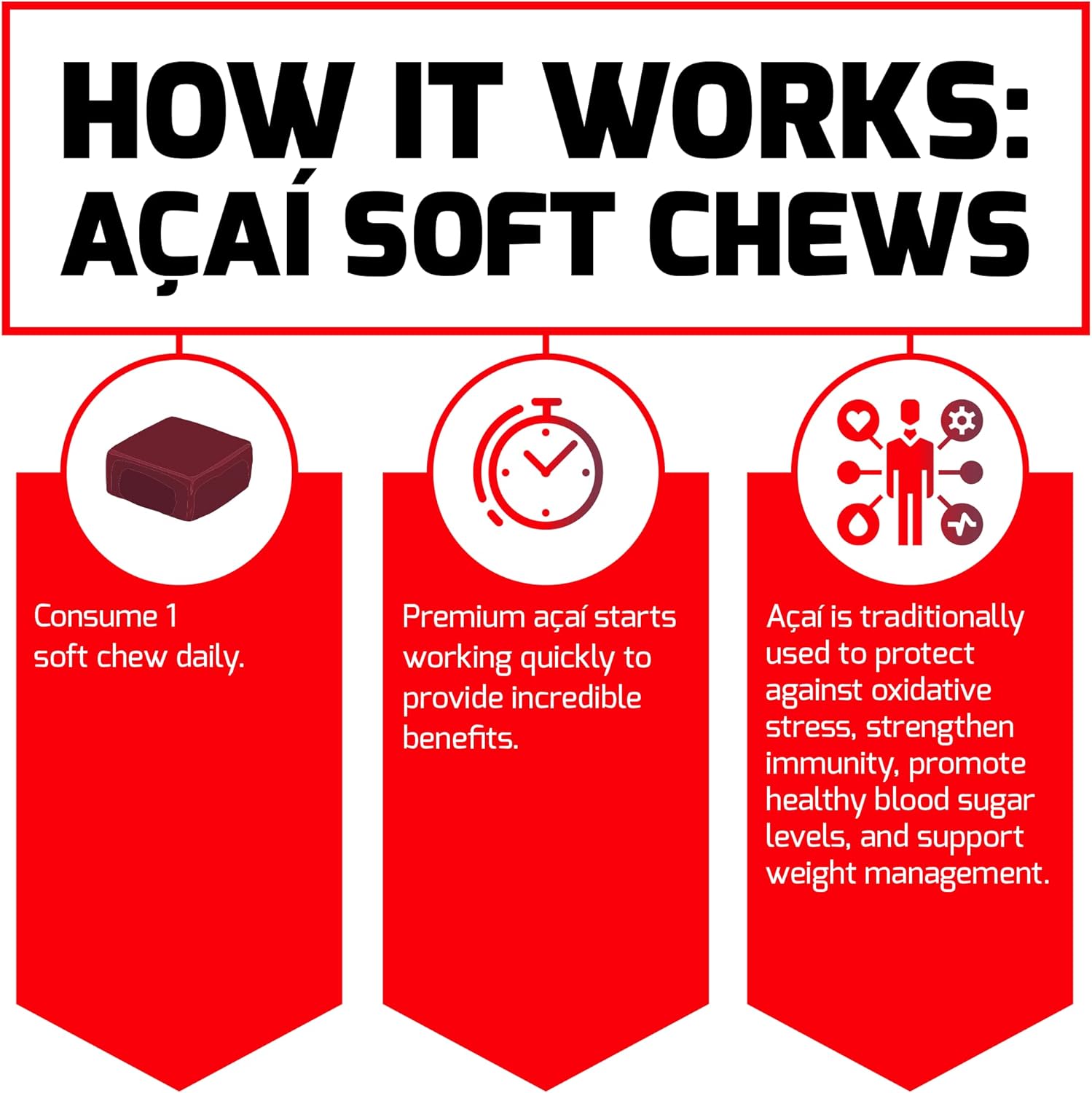 Immune Support Acai Soft Chews with Antioxidants for Daily Wellness - Non-GMO and Vegan - Acai Berry Flavor - 30 Chews - BoostGo Australia