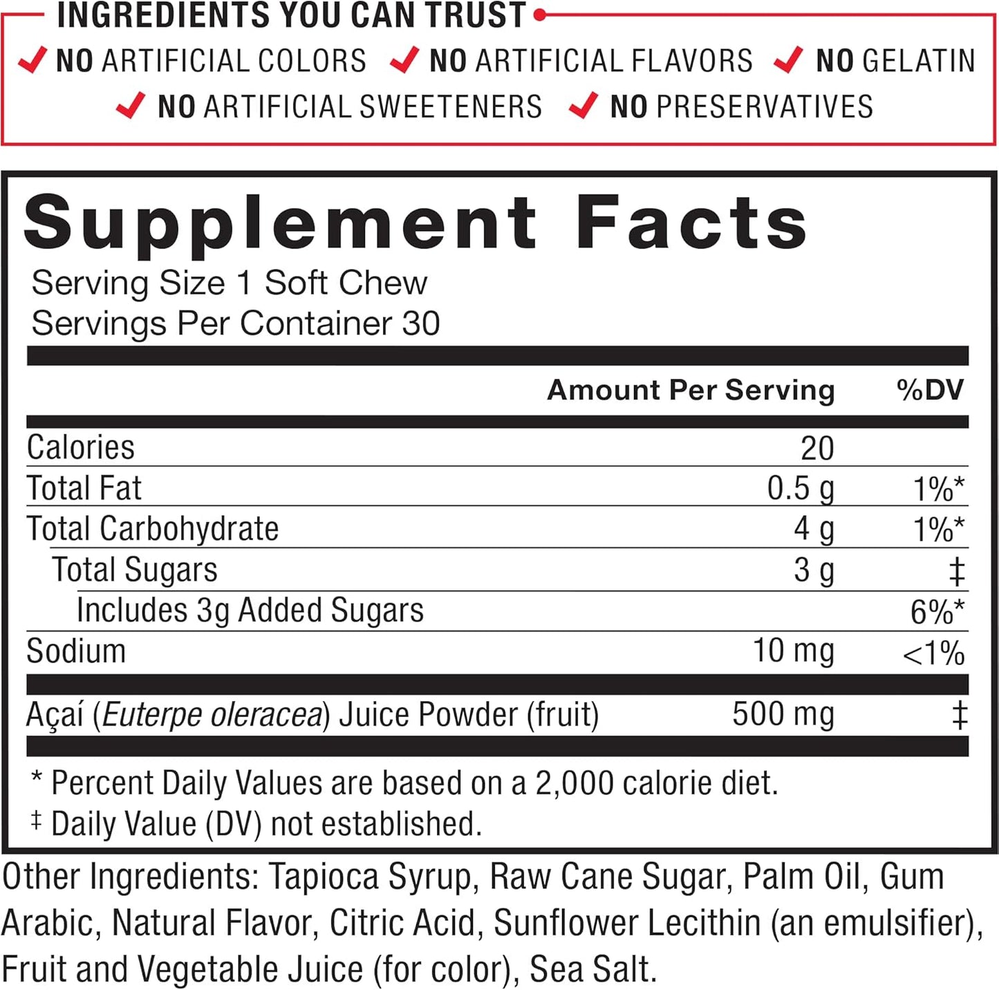 Immune Support Acai Soft Chews with Antioxidants for Daily Wellness - Non-GMO and Vegan - Acai Berry Flavor - 30 Chews - BoostGo Australia