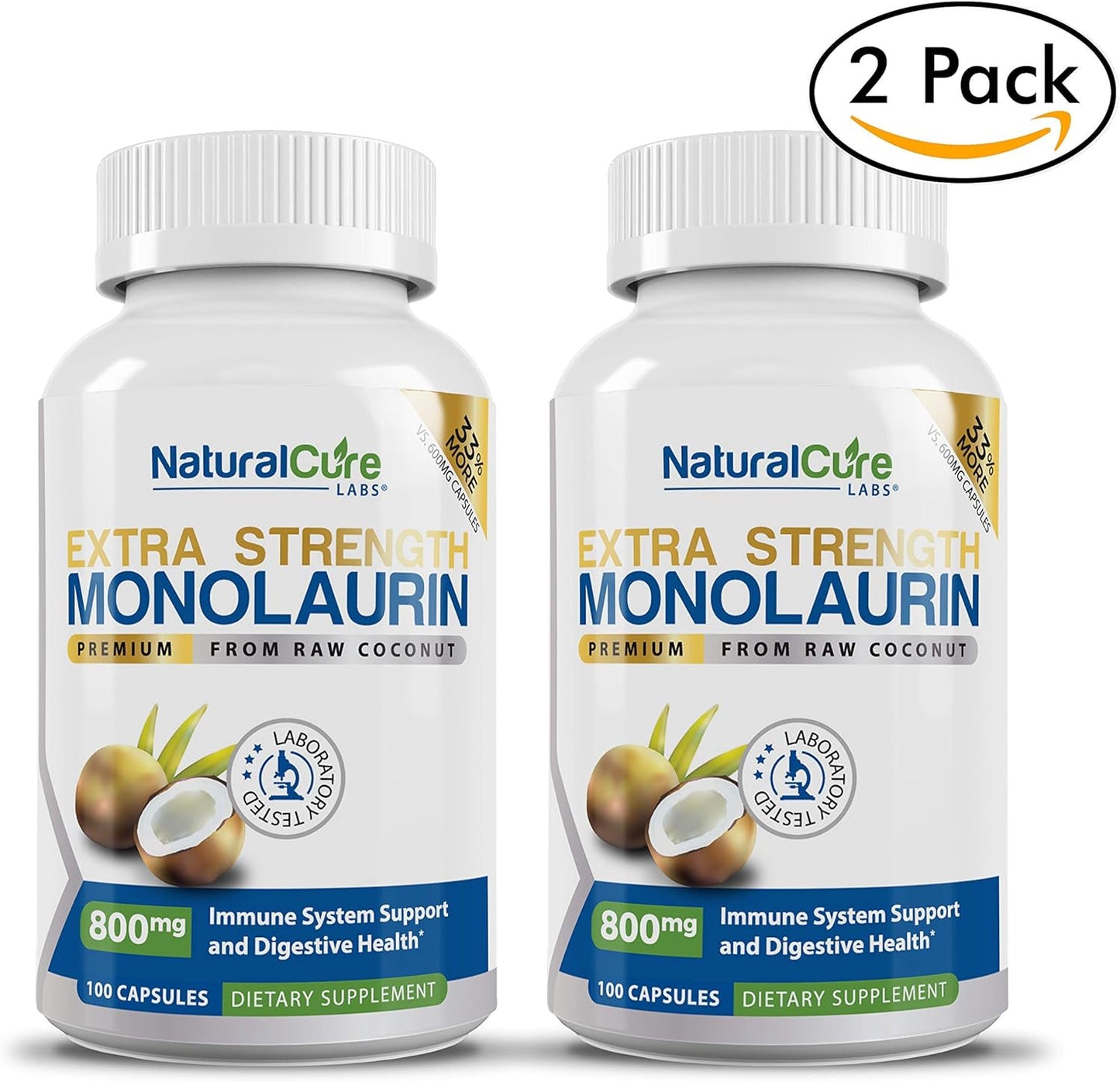 Immune Support Bundle: 2-Pack Extra Strength Monolaurin 800mg for Natural Wellness