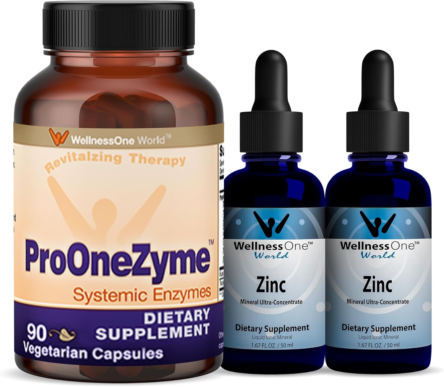 Immune Support Bundle: Liquid Zinc Drops & Proteolytic Enzymes for Digestive Health - 2 Pack Zinc & 90 Enzyme Capsules