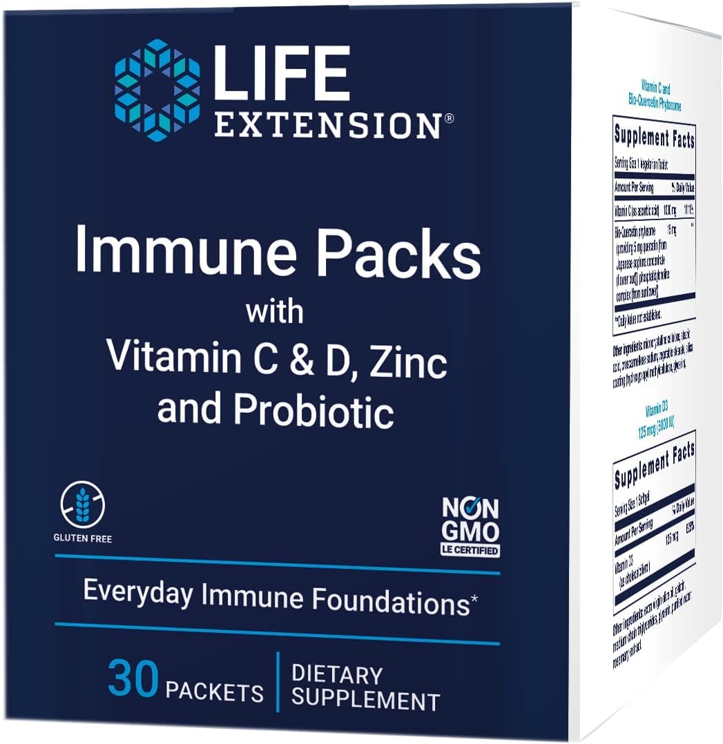 Immune Support Bundle: Vitamin C, D, Zinc, and Probiotic (30 Packs) by Life Extension