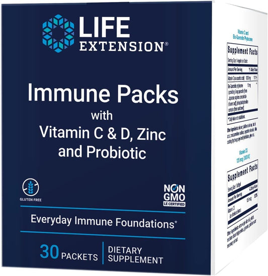 Immune Support Bundle: Vitamin C, D, Zinc, and Probiotic (30 Packs) by Life Extension