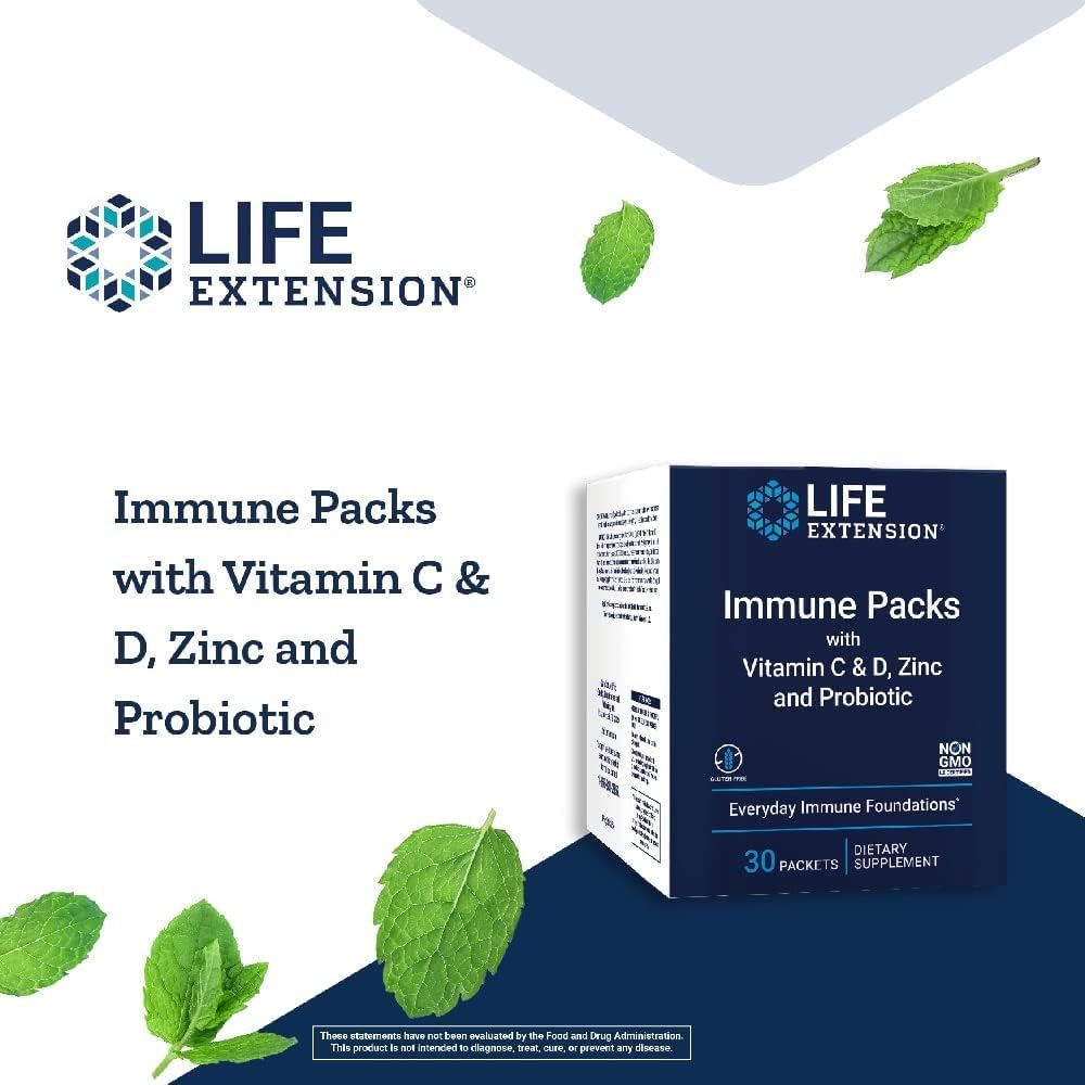 Immune Support Bundle: Vitamin C, D, Zinc, and Probiotic (30 Packs) by Life Extension
