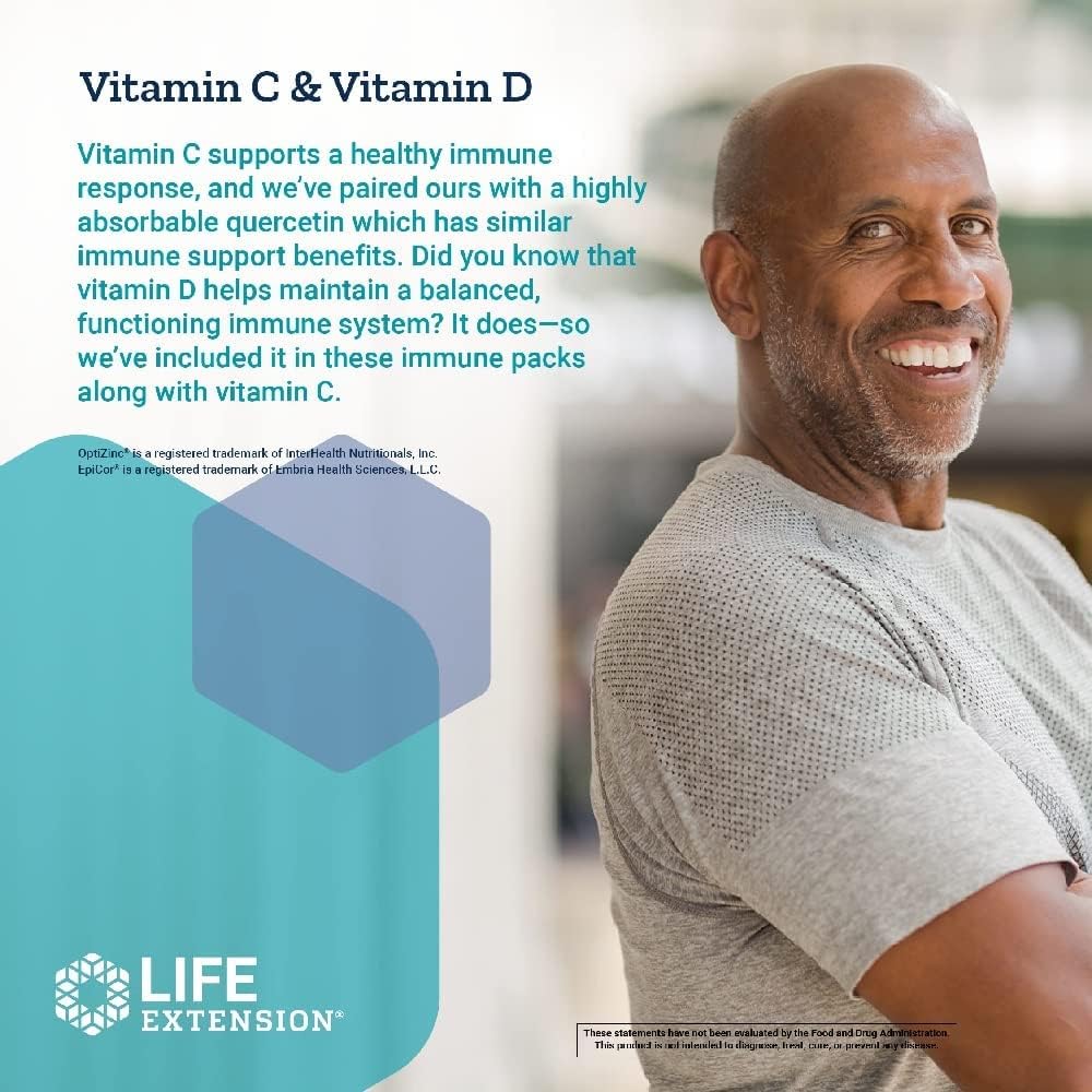 Immune Support Bundle: Vitamin C, D, Zinc, and Probiotic (30 Packs) by Life Extension