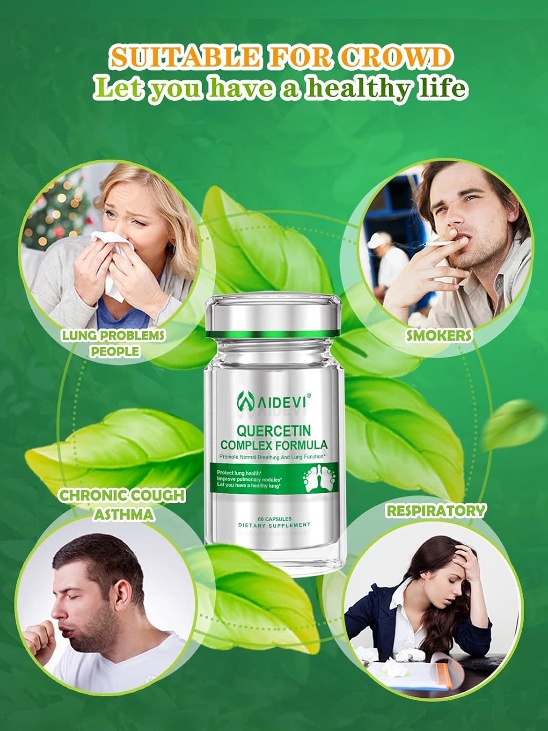 Immune Support Capsules with Quercetin, Vitamin C, Bromelain, and Pteris Multifida Extract to Boost Lung and Respiratory Health - 60 Capsules