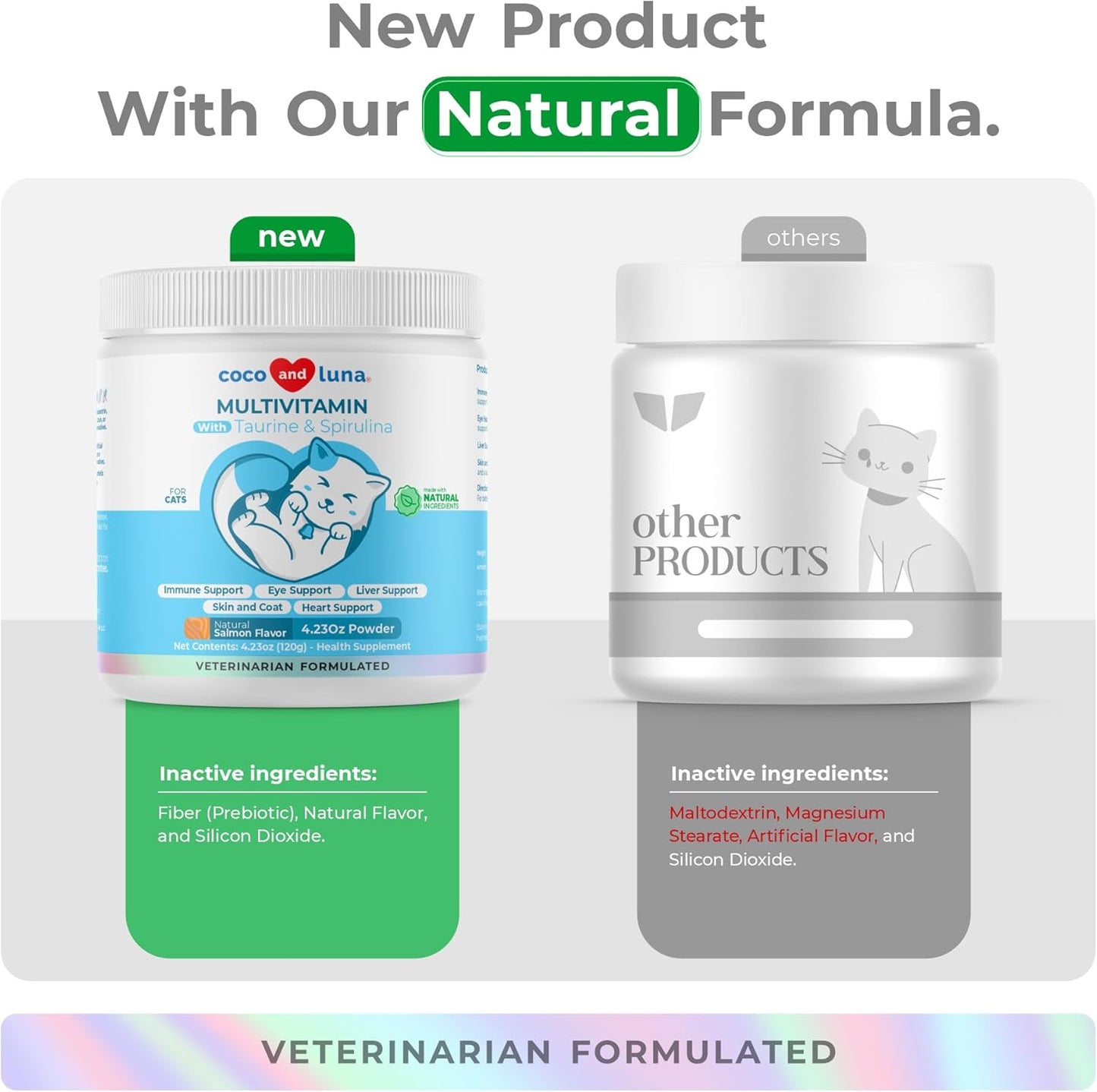 Immune Support Cat Supplement with Lysine, Multivitamins, EPA, DHA, Taurine, and Spirulina for Skin, Coat, and Eye Health
