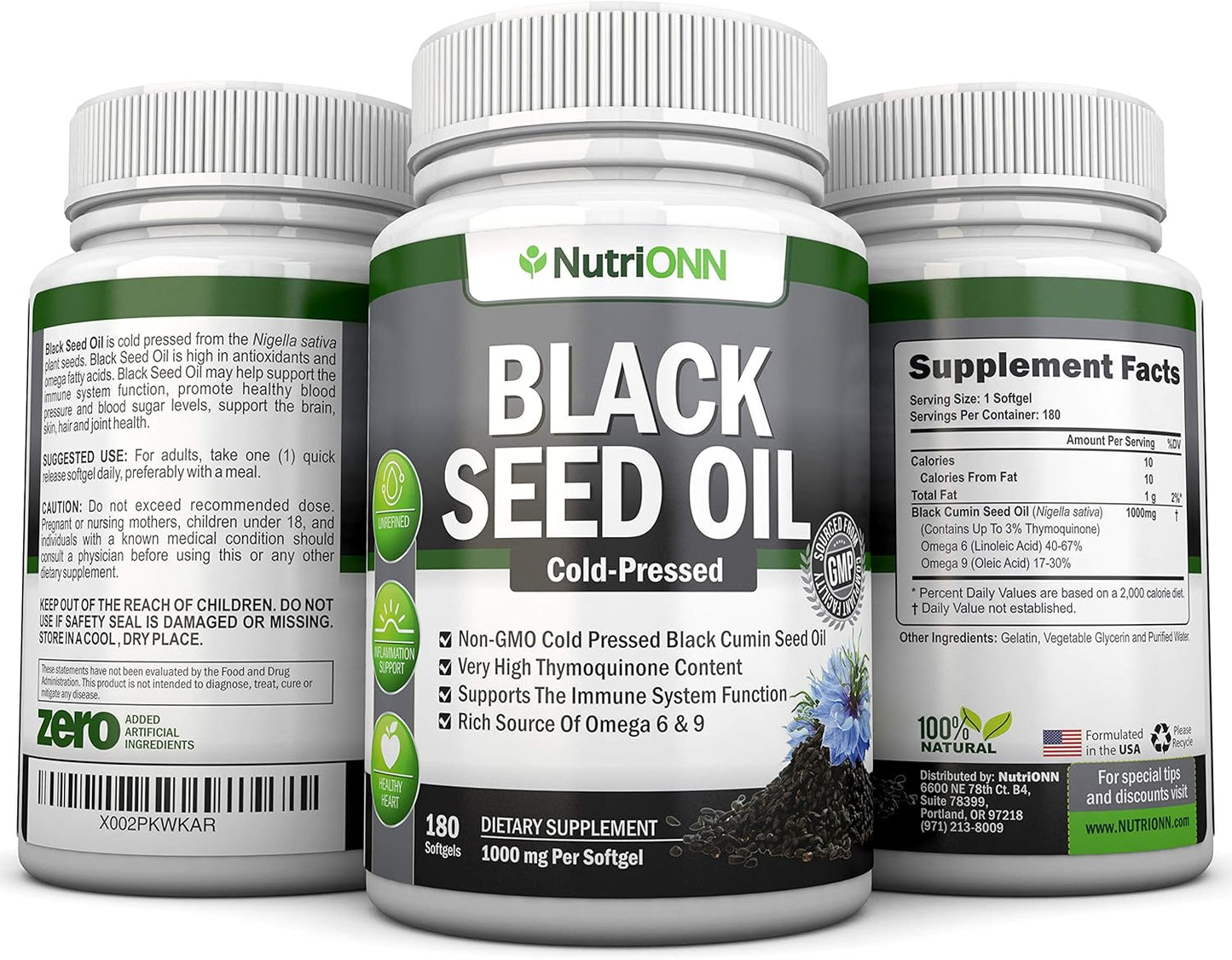 Immune Support Combo: Black Seed Oil Softgels & Olive Leaf Extract Capsules by NutriONN