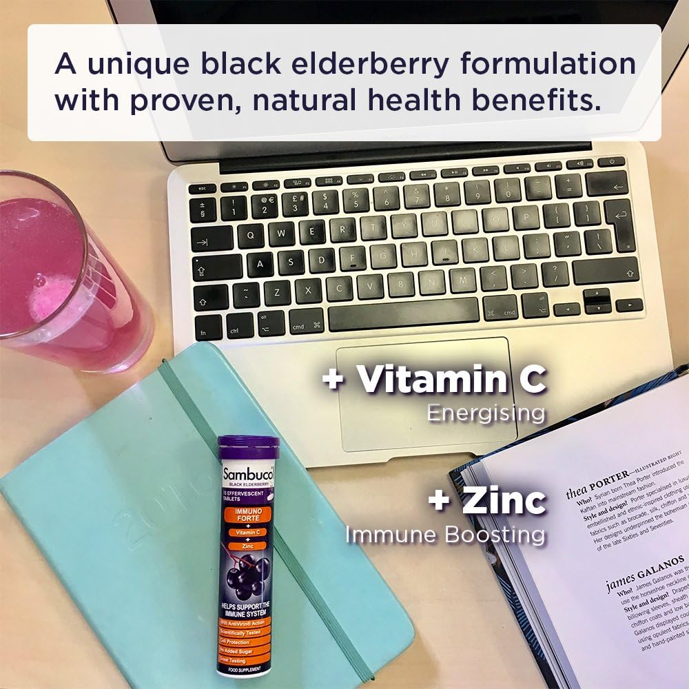 Immune Support Drink Fizzies - Black Elderberry with Vitamin C & Zinc - 15 Effervescent Tablets