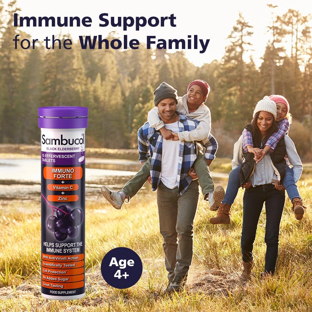 Immune Support Drink Fizzies - Black Elderberry with Vitamin C & Zinc - 15 Effervescent Tablets