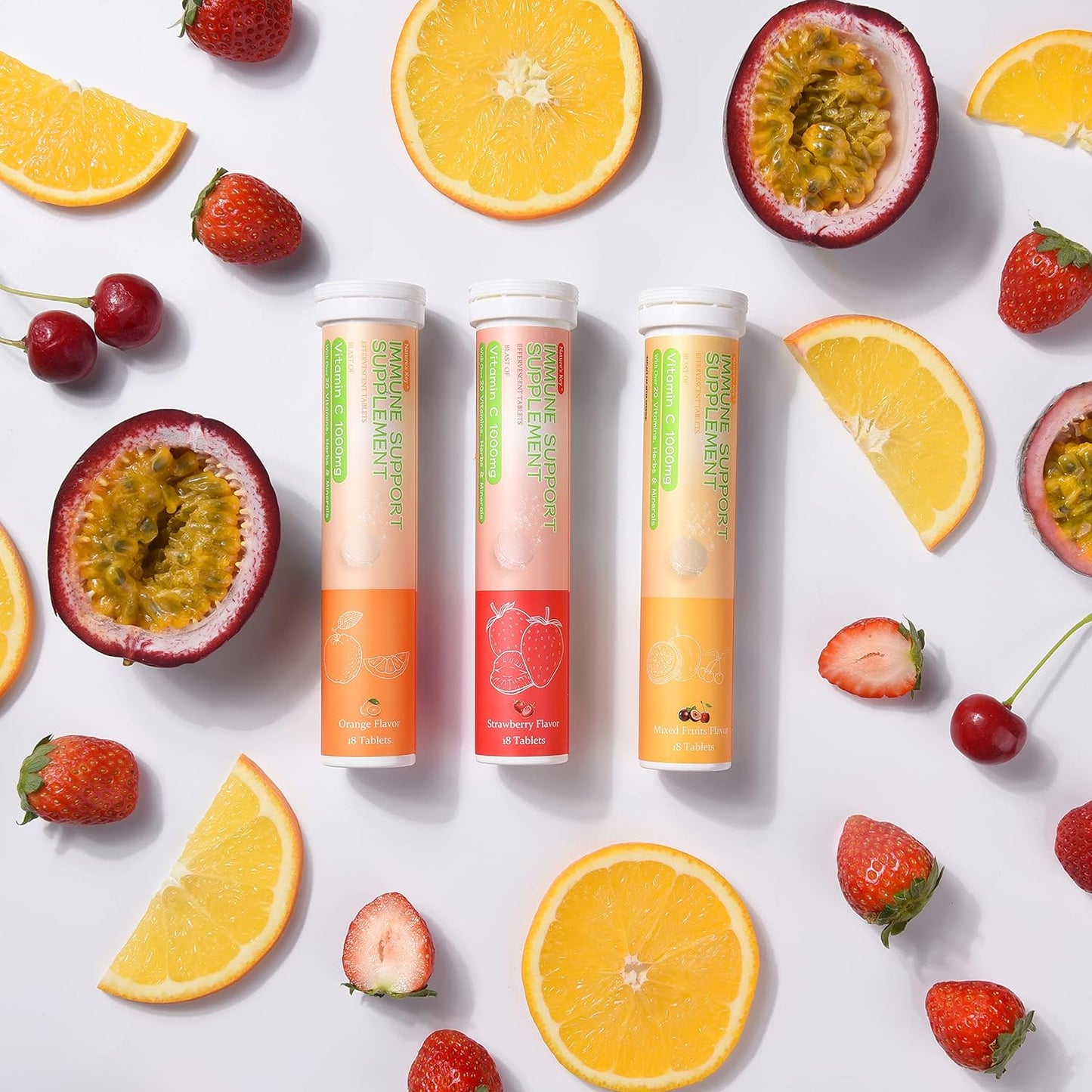 Immune Support Effervescent Tablets with Vitamin C 1000mg, 20+ Vitamins, Herbs & Minerals, Orange Flavor, 72 Count