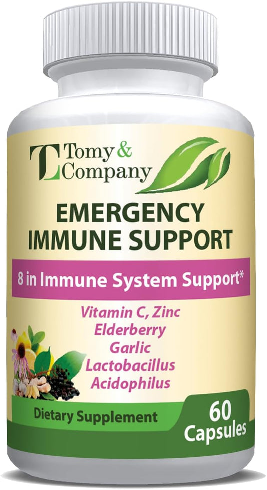 Immune Support Elderberry Capsules with Vitamin C, D3, Zinc - Gluten Free, Vegetarian - 60 Capsules for Men and Women