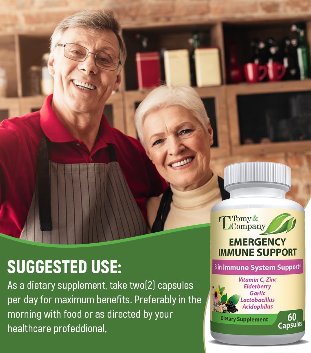 Immune Support Elderberry Capsules with Vitamin C, D3, Zinc - Gluten Free, Vegetarian - 60 Capsules for Men and Women