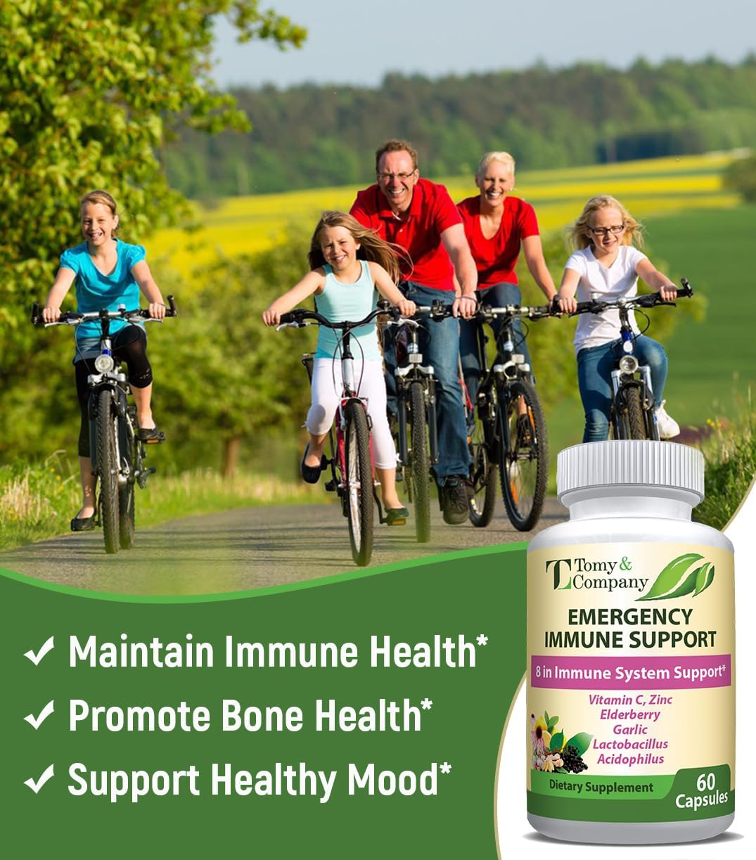 Immune Support Elderberry Capsules with Vitamin C, D3, Zinc - Gluten Free, Vegetarian - 60 Capsules for Men and Women