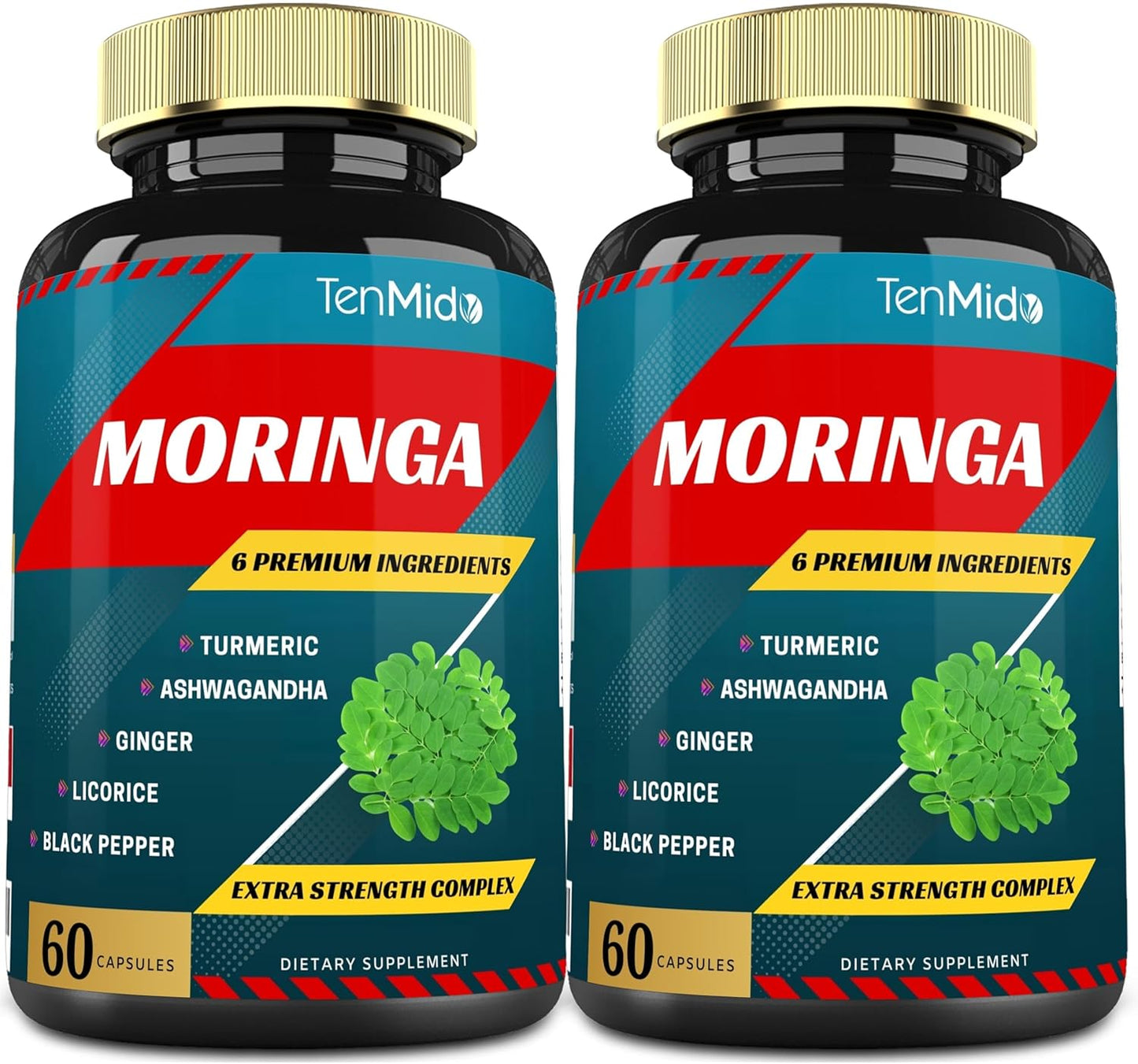 Immune Support & Energy Boost: 2 Packs Moringa Capsules with Turmeric, Ashwagandha, Ginger, Licorice, Black Pepper | 4 Months Supply