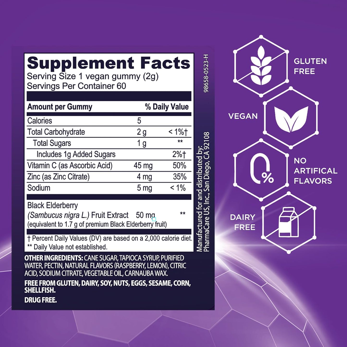 Immune Support Gummies with Elderberry, Zinc, and Vitamin C - 60 Count