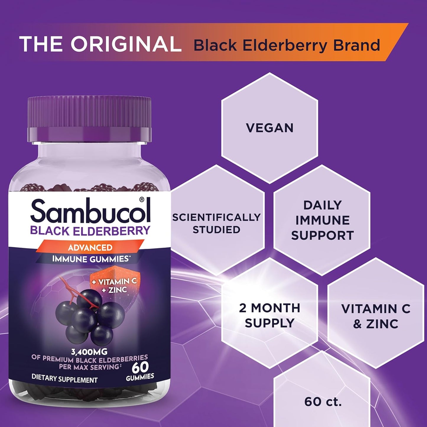 Immune Support Gummies with Elderberry, Zinc, and Vitamin C - 60 Count