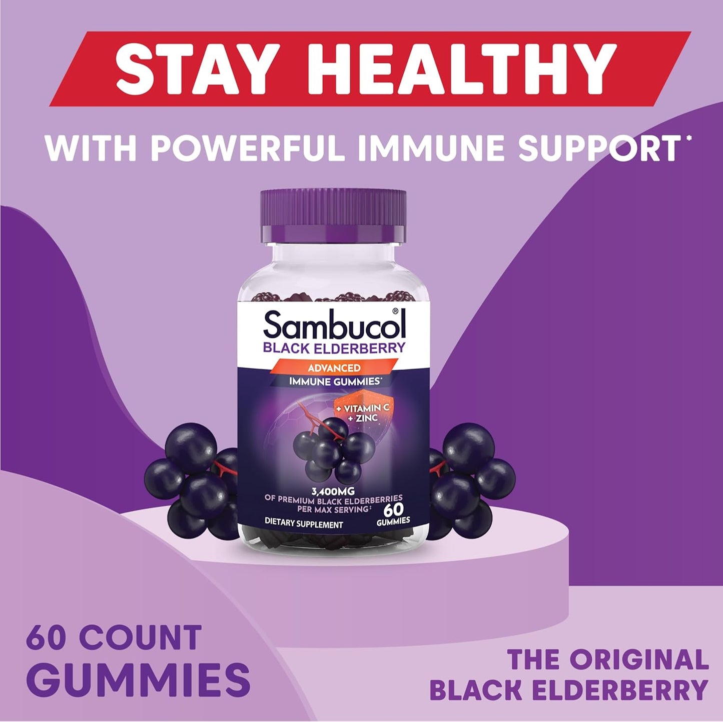 Immune Support Gummies with Elderberry, Zinc, and Vitamin C - 60 Count