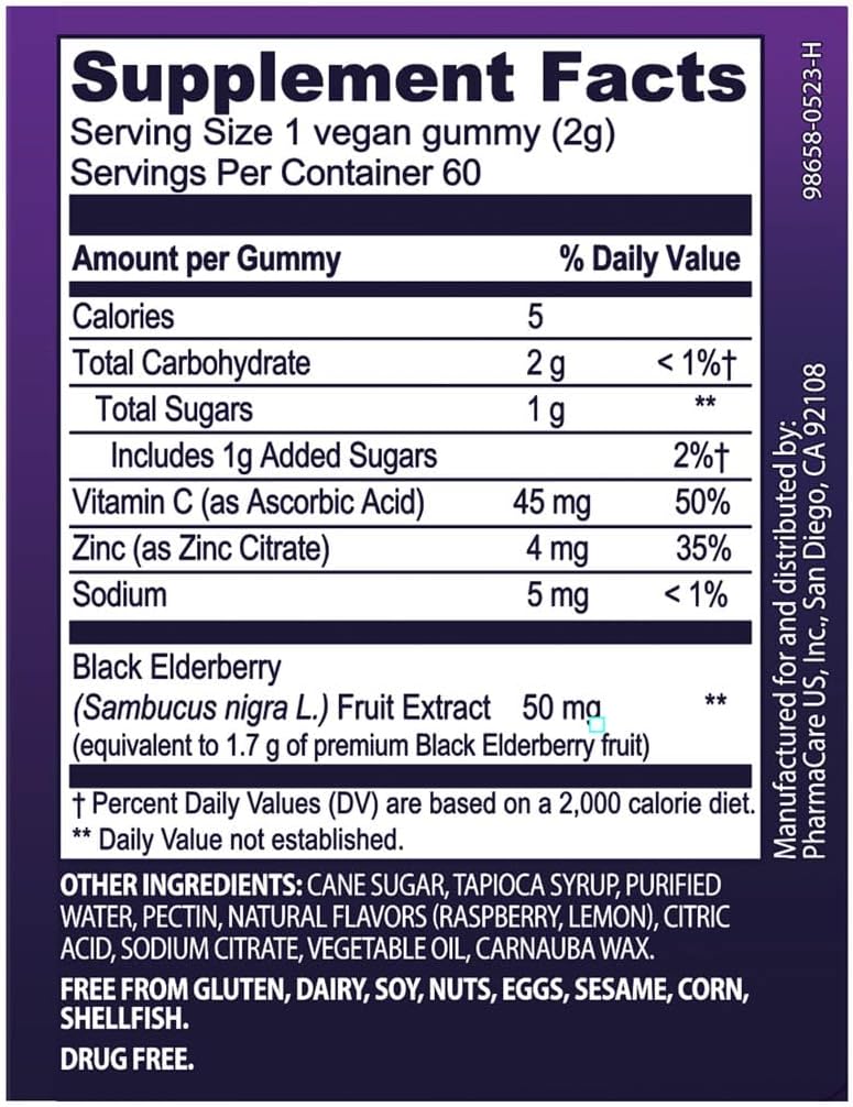 Immune Support Gummies with Elderberry, Zinc, and Vitamin C - 60 Count