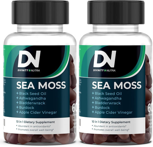 Immune Support Gummies with Sea Moss, Ashwagandha, Black Seed Oil, Bladderwrack, Burdock, Turmeric, Apple Cider Vinegar, Manuka Honey - 120 Count