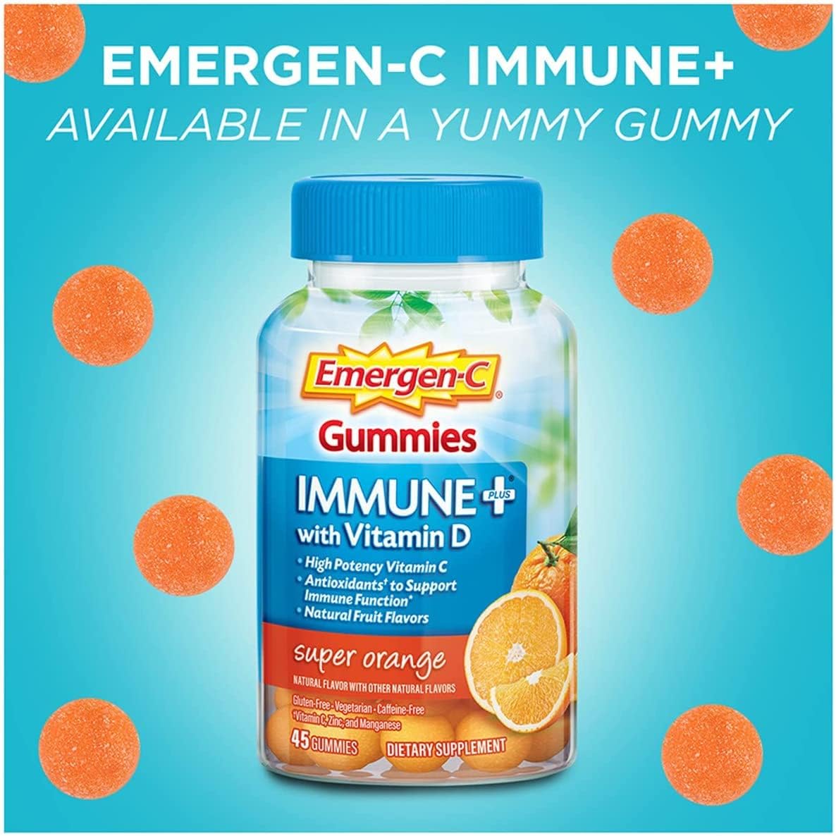 Immune Support Gummies with Vitamin D, Super Orange Flavor, 90 Gummies (2-Pack)