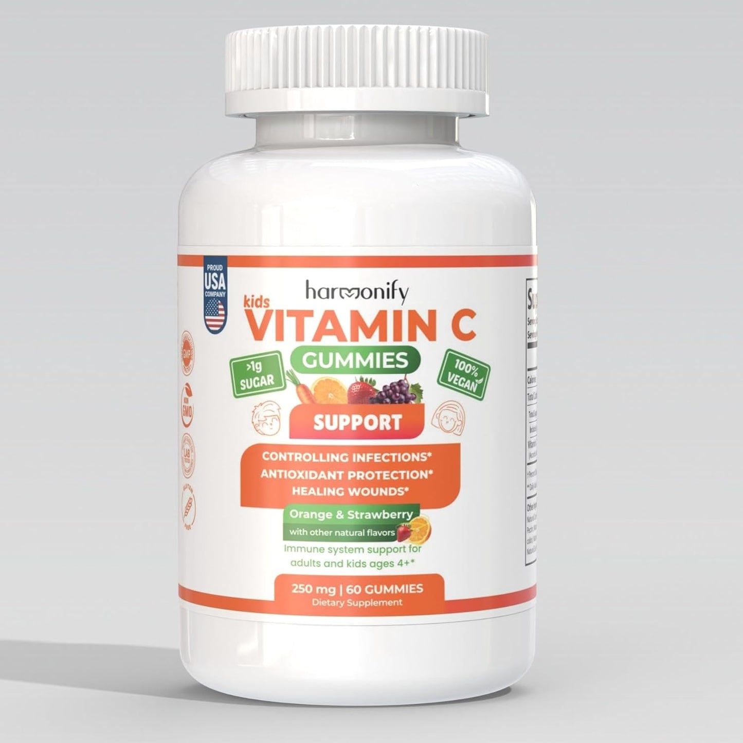 Immune Support Kids Gummies with Vitamin C, D, and Zinc - Orange, Grape, Cherry Flavors - 1 Month Supply