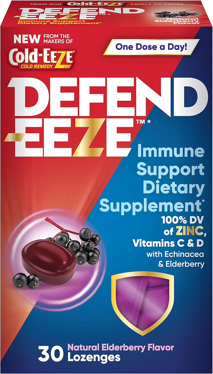 Immune Support Lozenges with Zinc, Vitamin C & D, Echinacea, Elderberry Flavor - 30 Count