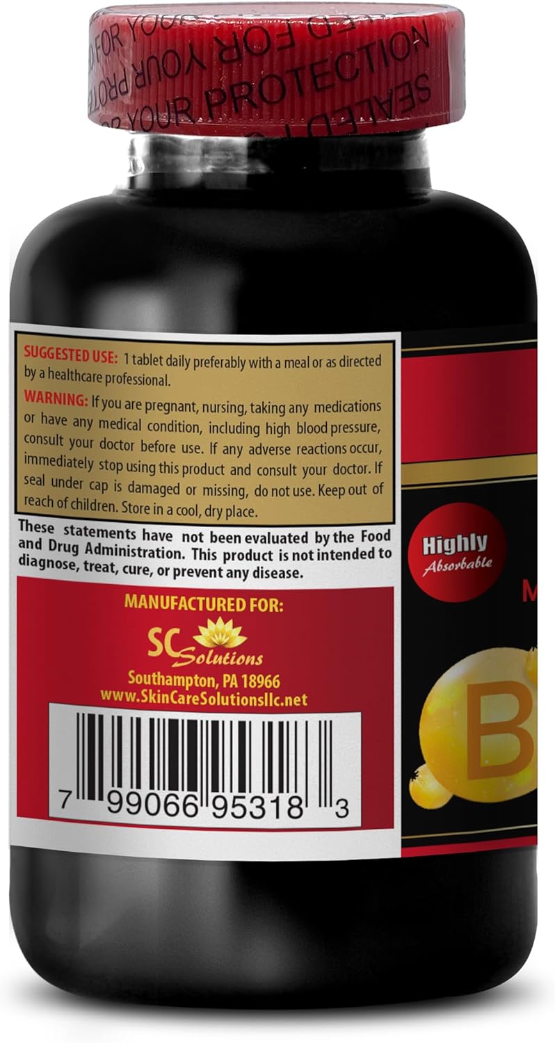 Immune Support Methylcobalamin Vitamin B-12 5000 Anti Aging Supplement for Women - Energy, Endurance, Stamina - 3 Bottles 180 Capsules