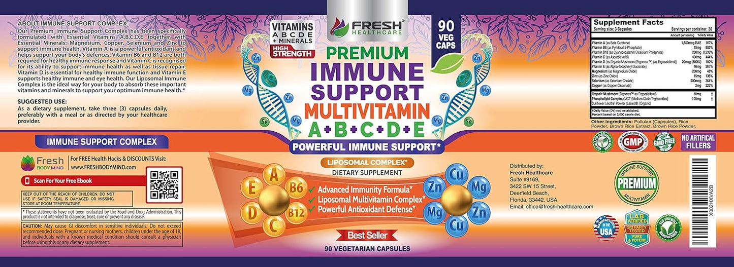 Immune Support Multivitamin for Men and Women with Liposomal Complex - Daily Antioxidant Boost - 90 Vegan Capsules - BoostGo Australia