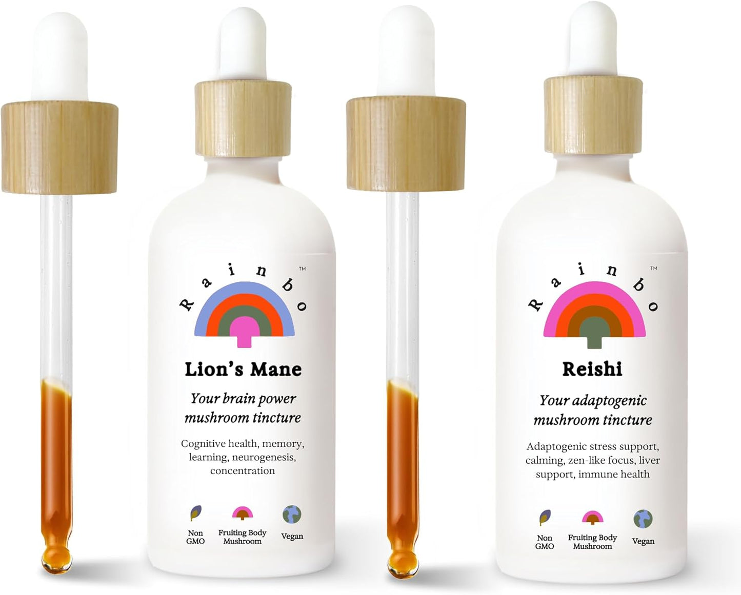 Immune Support Mushroom Bundle: Lion's Mane Extract + Reishi Tincture, Vegan Dual Extract Daily Supplements
