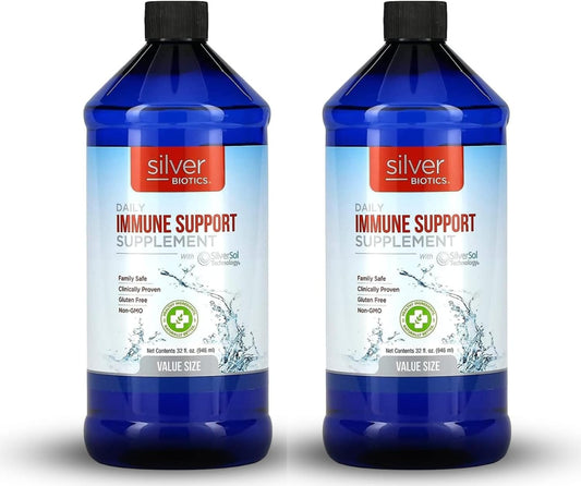 Immune Support Nano SilverSol Ag₄O₄ 10 PPM 32 Fl Oz - American Biotech Labs Silver Biotics for Bio-Hacking & Natural Immune Building (Pack of 2)