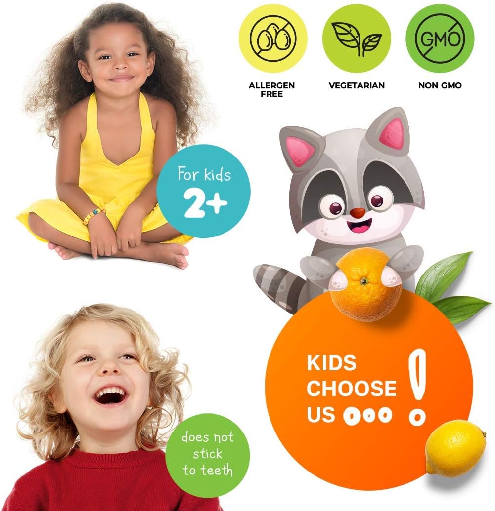 Immune Support Omega 3 DHA & Vitamin C Gummies for Kids & Adults - Low-Sugar Chewable Supplement for Toddlers, Vegetarian & Gelatin-Free