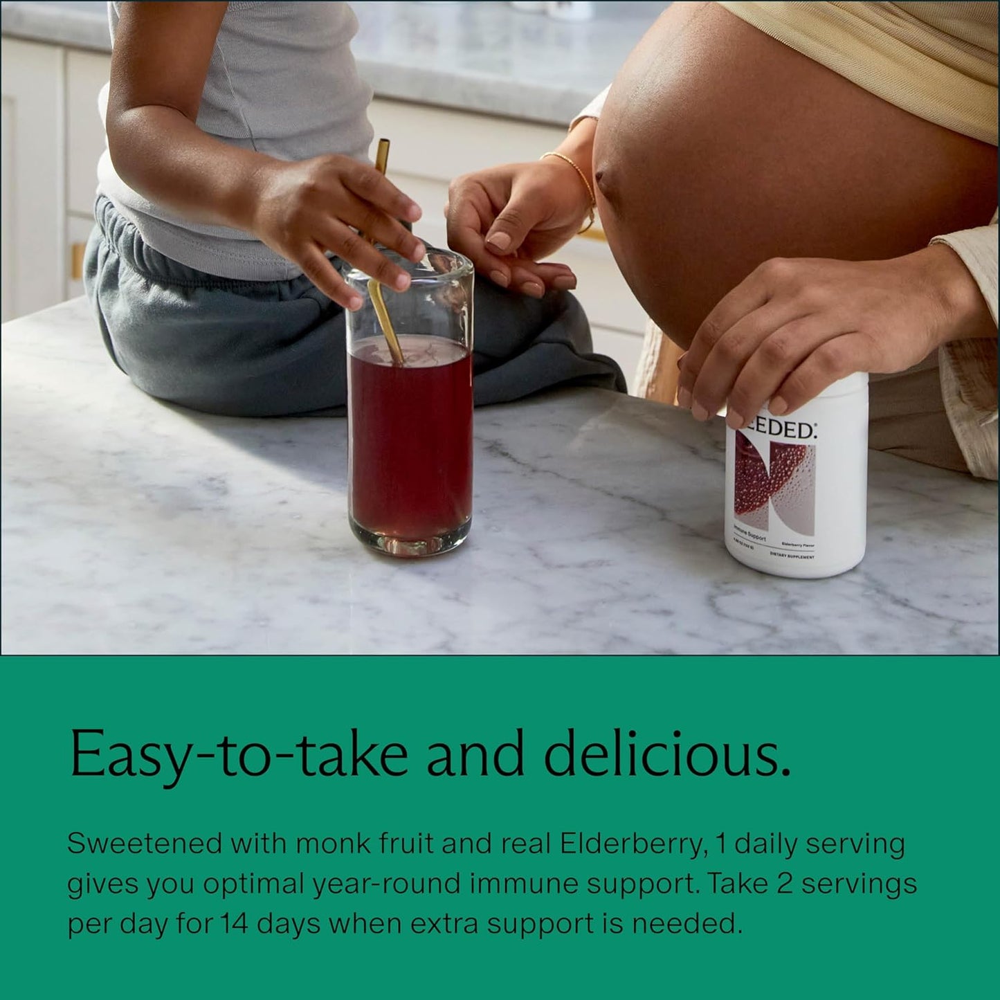Immune Support Powder for Whole Family - Pregnancy Safe Supplement with Zinc & Elderberry - Easy-to-Take Formula