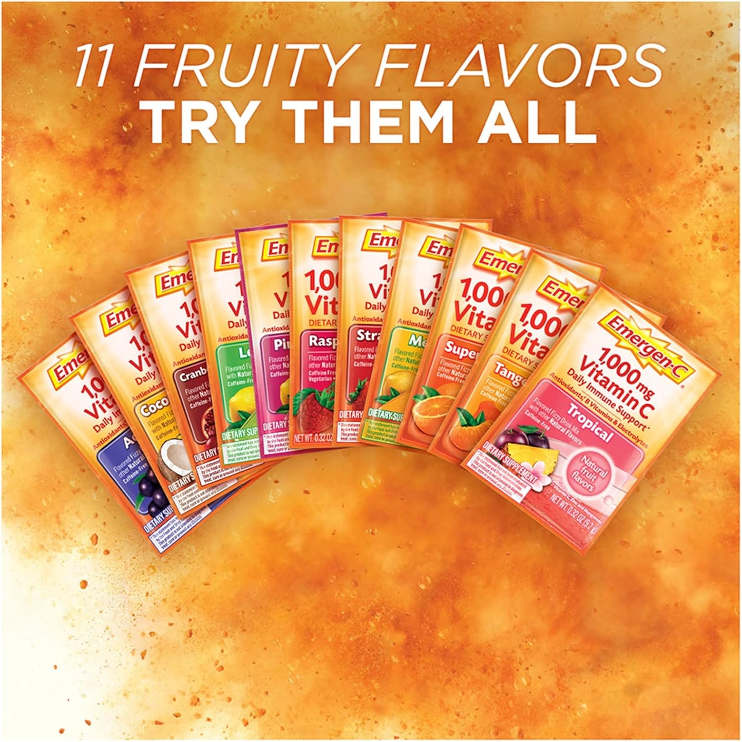 Immune Support Powder with 1000mg Vitamin C, Zinc, B Vitamins, and Electrolytes - 30 Count